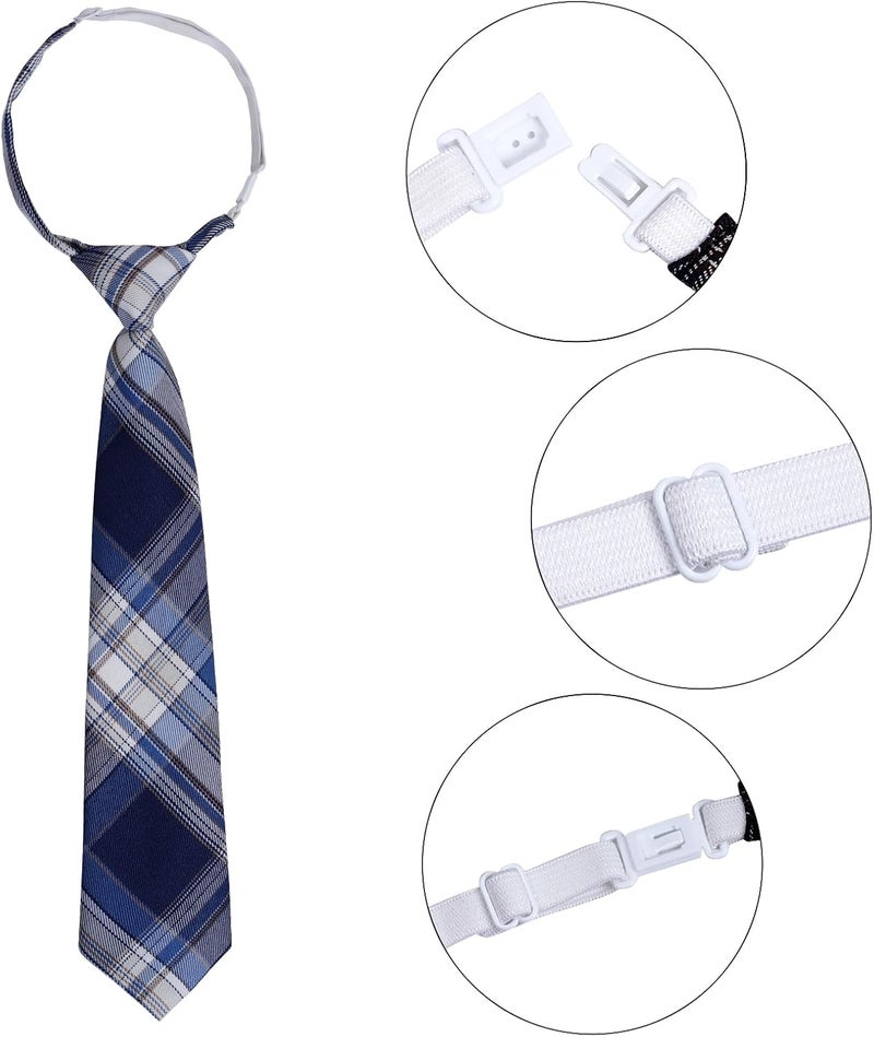 Sucrain 5pcs Boy's Necktie Pre-tied Adjustable Neck Strap Tie Plaid Zipper Tie for Wedding Graduation School Cosplay Uniforms - Image 3